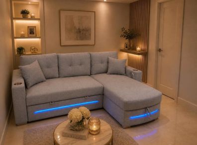 New Dallas Grey & Biege Fabric Sofa Bed With Storage