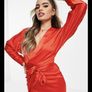 Asos Satin Wrap Waist Midi Dress Red Image 3