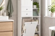 Tall Bathroom Storage Cabinet with Laundry Basket 6 Shelves 2 Drawers White 171cm
