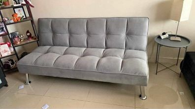 Grey velvet Folding 3 Seater Sofa 180cm