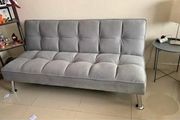 Comfy Grey Velvet Sofa Folds Out in Seconds!