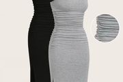 2pcs Women'S Summer Slim-Fitting Suspender Skirt Slit Casual Mid-Length Dress