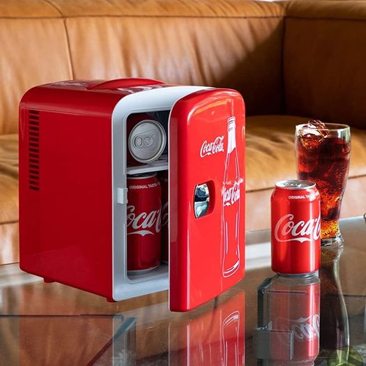 Coca Cola Mini Fridge 4 L/6 Can Portable Fridge/Mini Cooler Refrigerator for Food Beverages Drinks Skincare Snacks Home Bedroom Office Dorm Travel Car Boat, AC & DC Plugs Included (FREE POSTAGE)