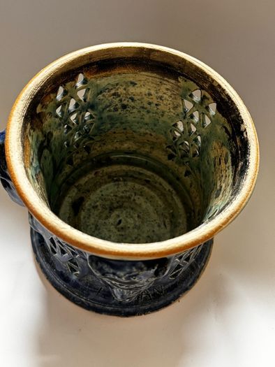 Rare Michael Kennedy Studio Pottery River of Ireland For-Faced Lidded Jar