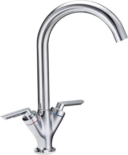 NEW SALE | Kitchen Sink Mixer Taps Monobloc Swivel Spout Chrome Brass Dual Lever with Hoses