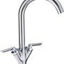 NEW SALE | Kitchen Sink Mixer Taps Monobloc Swivel Spout Chrome Brass Dual Lever with Hoses Image 2