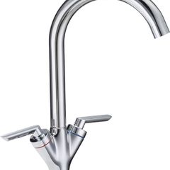 Kitchen Sink Mixer Taps Monobloc Swivel Spout Chrome Brass Dual Lever with Hoses