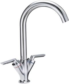 Kitchen Sink Mixer Taps Monobloc Swivel Spout Chrome Brass Dual Lever with Hoses