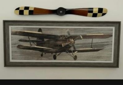 5 foot wide vintage plane frame  and replica propeller