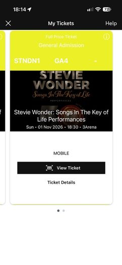 1x Stevie Wonder Ticket Standing