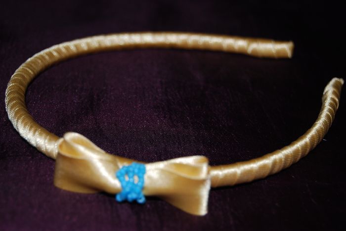 Handmade yellow satin hairband with bow