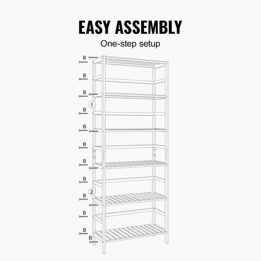 6 Tier Bamboo Bookshelf Display Storage Rack Organizer, Freestanding