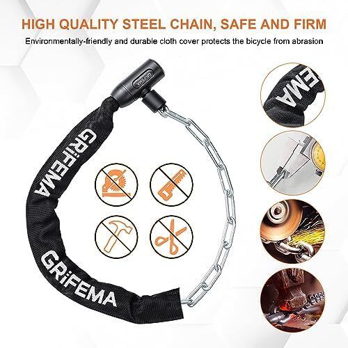 Bike Locks High Security with 2 Keys, Bike Chain Lock Heavy Duty, 120cm Bicycle/Cycling Locks for Bike Cycle, Moto, Door, Gate Fence, Black/White