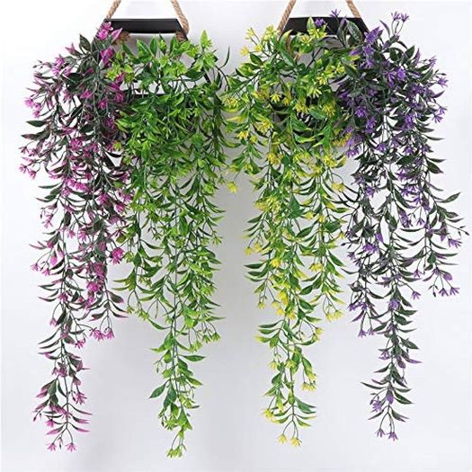NEW SALE | 2Pcs Artificial Hanging Plants - Purple Artificial wall plants, Fake Ivy Vine for Wall Home Porch Garden Wedding Garland Outside Hanging Decoration