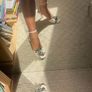 White and silver leather sequin sparkle strappy heels Image 3