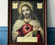 Antique Sacred Heart of Jesus Chromolithograph Framed c.1930s