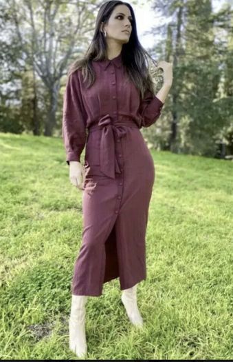 Zara belted shirt dress, maroon, S