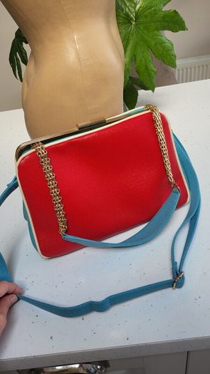 RETRO style red, blue and gold tone chain crossbody and shoulder straps