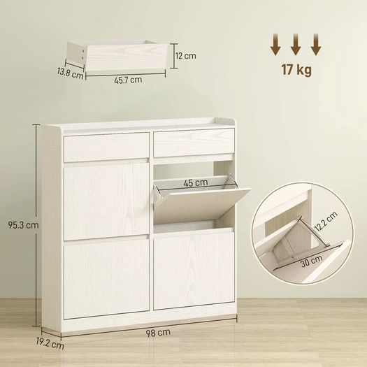 Shoe Cabinet for 8 Pairs with 2 Sliding Drawers and 4 Flip-Down Drawers