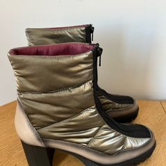 Jose Saenz Taupe and Champagne Block Heel Ankle Boots