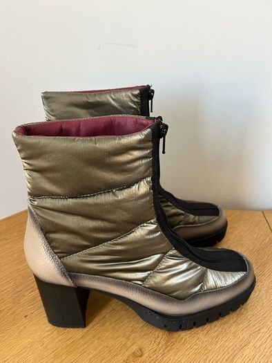 Jose Saenz Taupe and Champagne Block Heel Ankle Boots