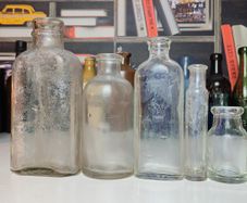 162 - Set of 5 Vintage Clear Glass Decorative Collectible Cork Top Bottles