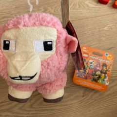Minecraft sheep and Lego minifigure