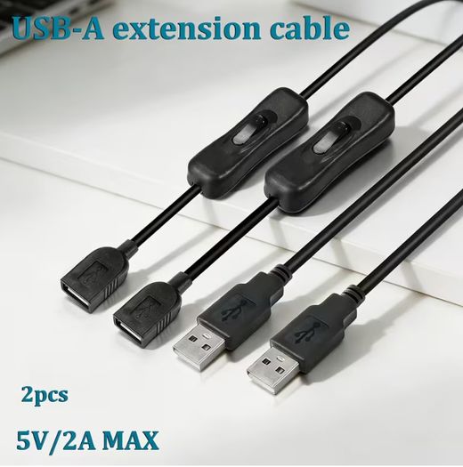 Set of 2 USB 304 Switch Extension Cables, 5V Male to Female, Designed for Use with 5V USB