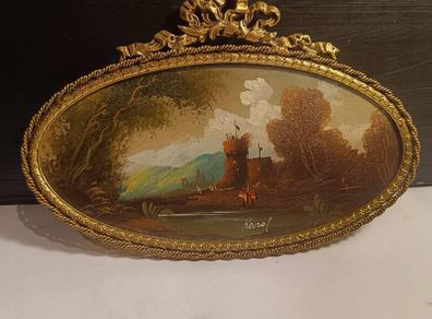 Vintage Oil on Board in a Decorative Metal Gilded Frame
