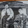 Laurel and Hardy driving framed Print black and white. Image 3