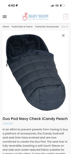 icandy peach navy check changing diaper bag and footmuff