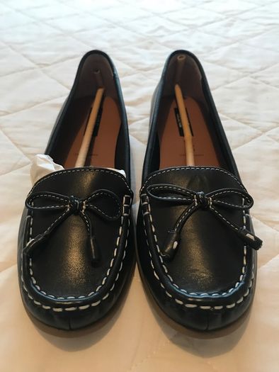 BNWT M&S navy leather flats size 6