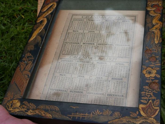 Vintage Calendar 1920-21 in Vintage Hand Painted Frame