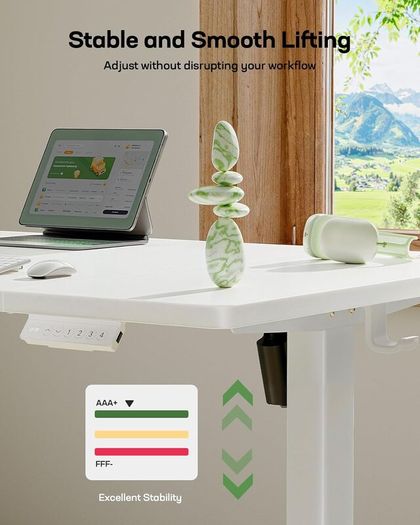 Electric Standing Desk with USB-A Charging Port 140 x 80 cm Height Adjustable Sit Stand 4 Custom Settings 80kg Max Load Stable Lifting Storage Hooks and Cable Management