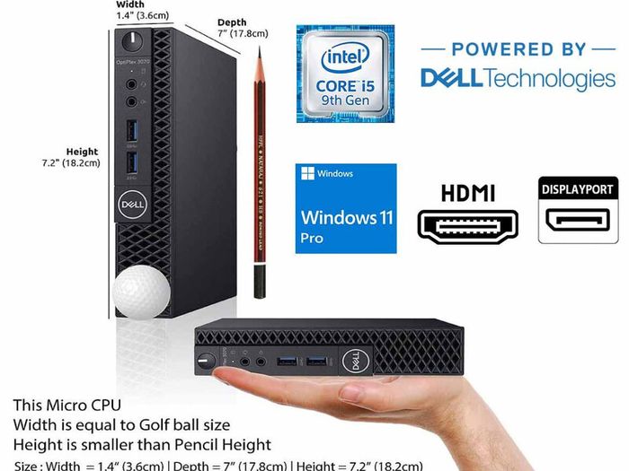 Mini Dell OptiPlex 3070 Micro Desktop PC Core i5 9thGen 16GB RAM 500GB SSD Windows 11 Pro HDMI