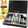 Cutlery Set, Black or Rainbow 24 Piece Stainless Steel Flatware Set, Silverware Dinnerware Set Service for 6, Tableware Cutlery Include Knife/Fork/Spoon/Teaspoon for Home with Gift Box Image 6