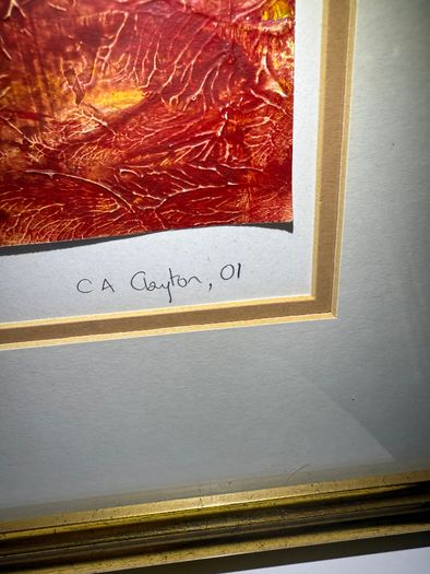 Large 2001 Crimson Abstract Expressionist Painting - Signed C.A. Clayton (Ballymena Frame)
