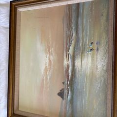 Beautiful Framed Seaside Painting Calm Coastal Scene