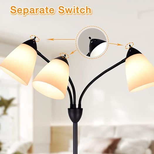 3-Light Floor Lamp, Modern LED Standing Floor Lights with E27 Bulbs Base, Adjustable Reading Light for Bedroom, Living Room, Library, Office, Matt Black (FREE POSTAGE)