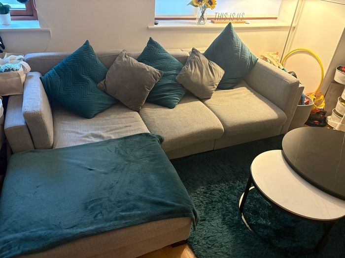 Grey L-shaped sofa