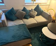 Grey L-shaped sofa