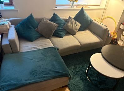 Grey L-shaped sofa
