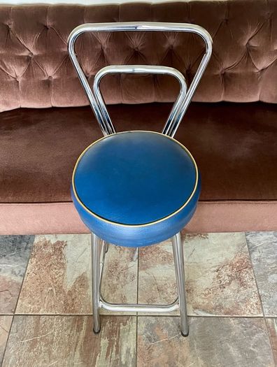 Mid 1959s Art Deco Inspired Chrome Bar Stool with Original Seat Top