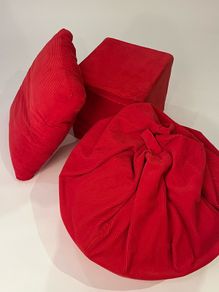 Red cord beanbag, matching floor cushion and cube soft stool set