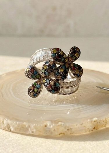 Diamond Designer-Inspired Multi-Color Diamond Floral Ring
