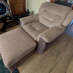 DFS Manual Recliner Armchair Matching Storage Footstool, Excellent Condition