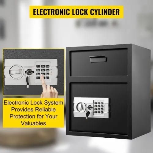 Digital Depository Safe 48 L Electronic Code Lock, Deposit Safe with Two Emergency Keys and Deposit Slot, Restaurant Safe Made of Carbon Steel, Depository Box for Home, Hotel and Office