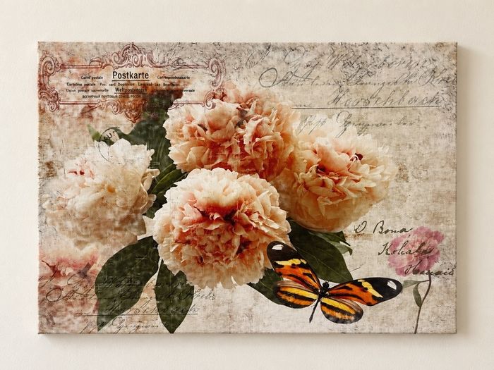 Floral & Butterfly Canvas Vintage Style Wall Art