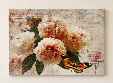 Floral & Butterfly Canvas Vintage Style Wall Art