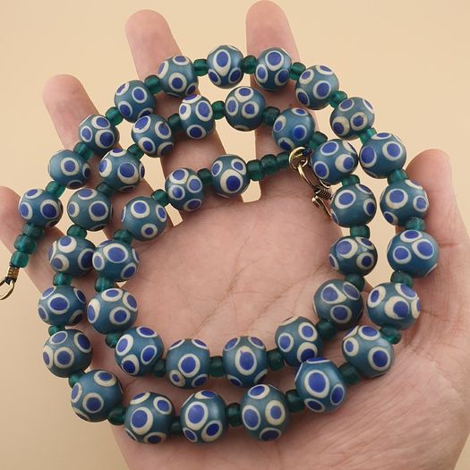 Vintage Venetain Style Thousand Eyes Blue Glass Beads 24 inches